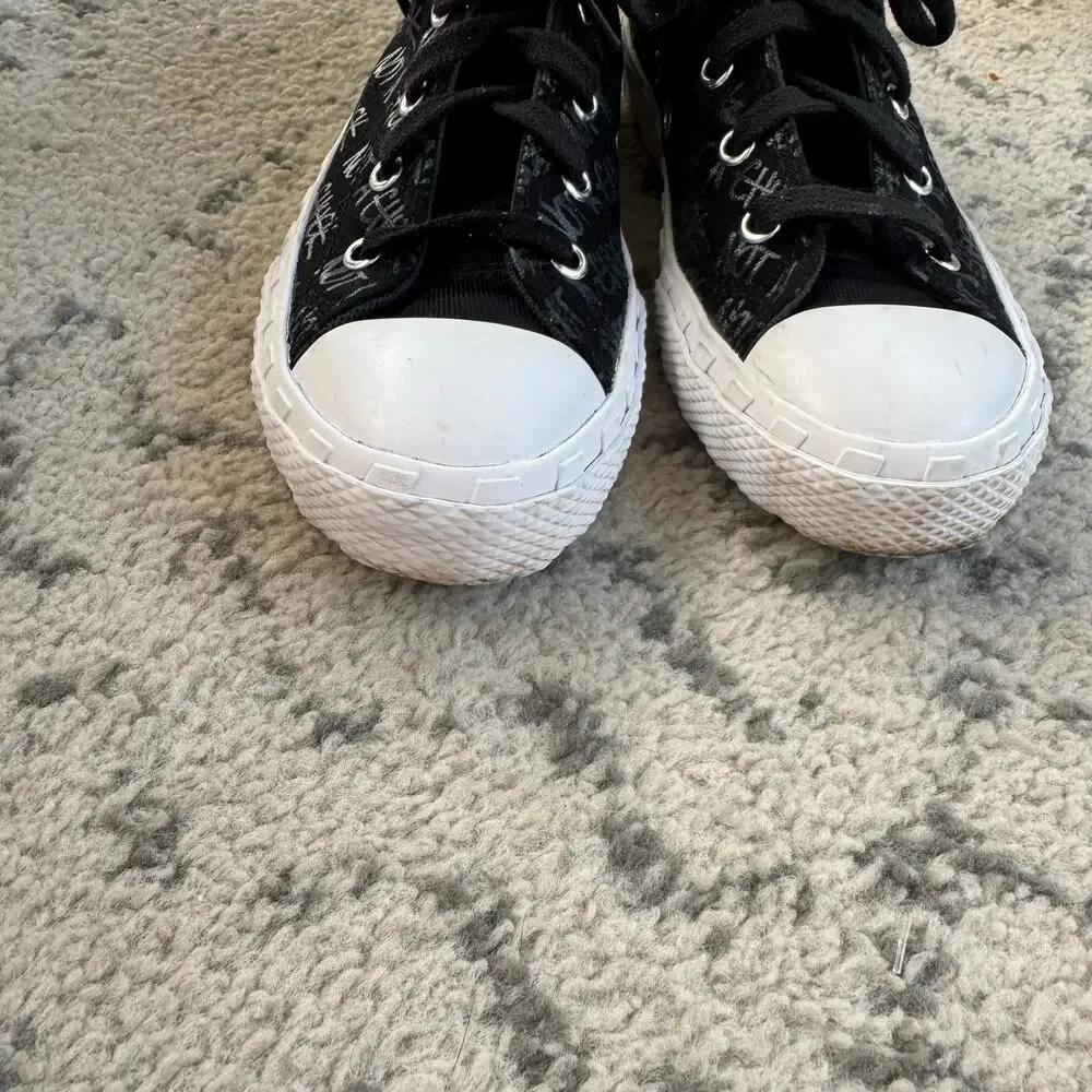 Youth Converse Not A Chuck Unisex Mid Ankle Sneaker Black Orange Skater Sz 1Y